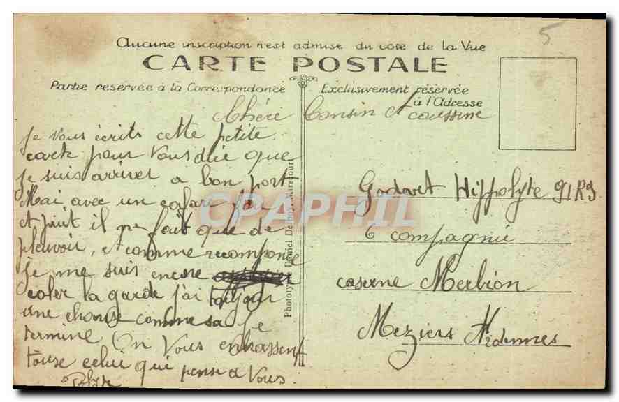 CPA Mezieres Ardennes Caserne Merbion Militaria — Rückseite