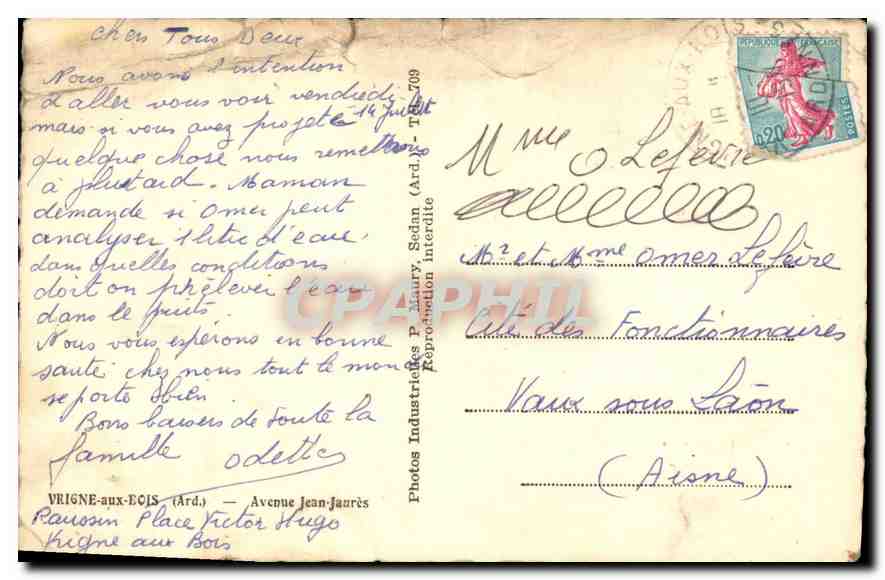 CPA Vrigne aux Bois Ard avenue Jean Jaures — Rückseite