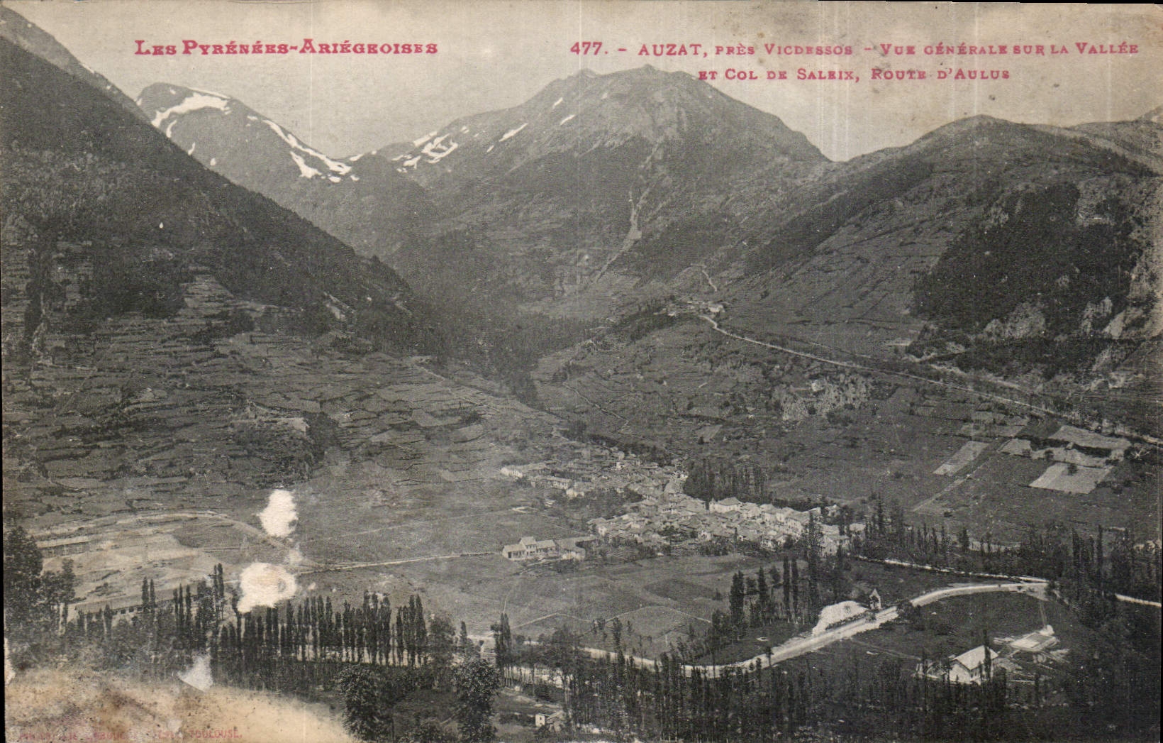 CPA Auzat pres Vicdessois Vue generale sur la vallee et col de Saleix Route d'Aulus