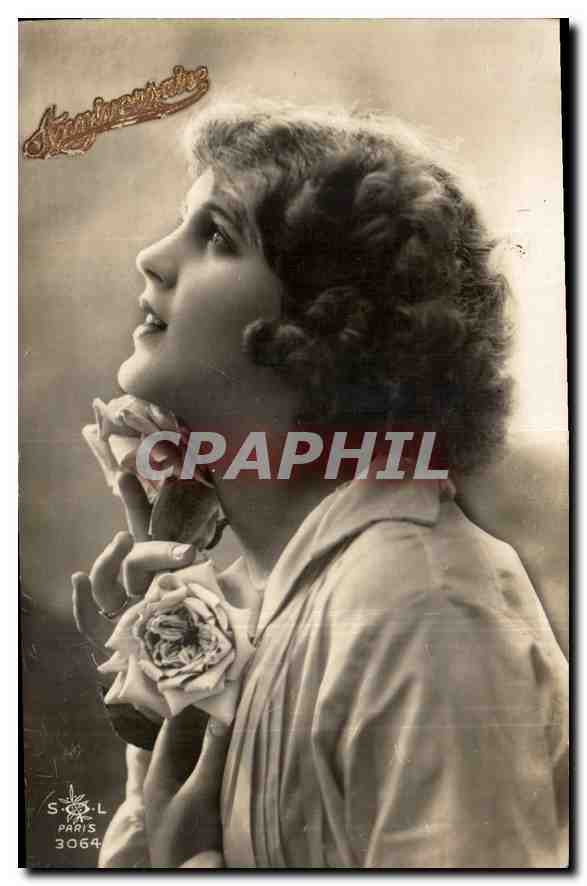 Jeune femme tenant des roses — S. COOL PARIS 3064 — éditeur S. COOL