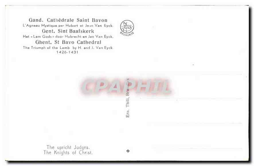 CPA Les chevaliers du Christ Cathedrale Saint Bavon l'Agneau Mystique par Hubert et Jean Van Eyck  — Verso