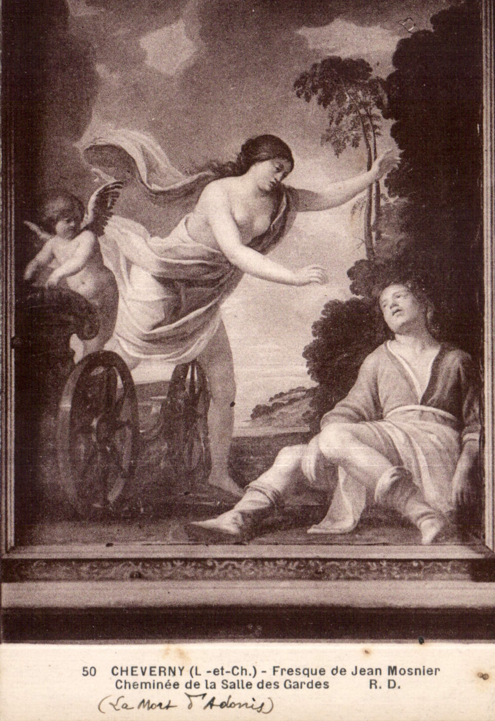 Cheverny (Loire-et-Cher) — Fresque de Jean Mosnier — La Mort d'Adonis — R.D. n°50