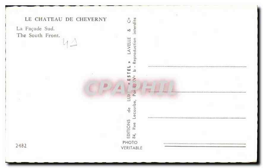 CPA Le Chateau de Cheverny La Facade Sud  — Rückseite