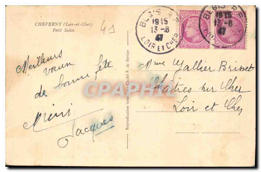 CPA Cheverny Loir et Cher Petit Salon  — Rückseite