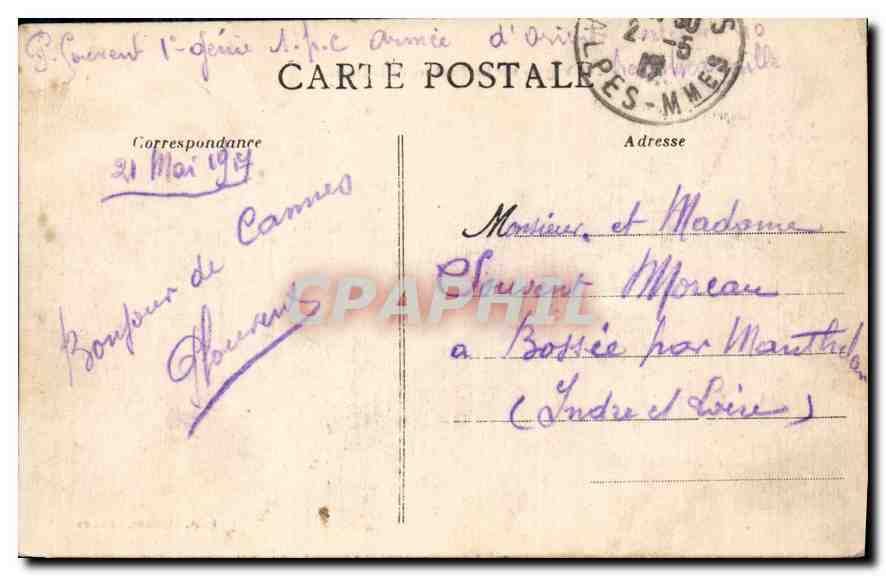 CPA Cannes Les Vagues sur les Rochers de la Boces  — Rückseite