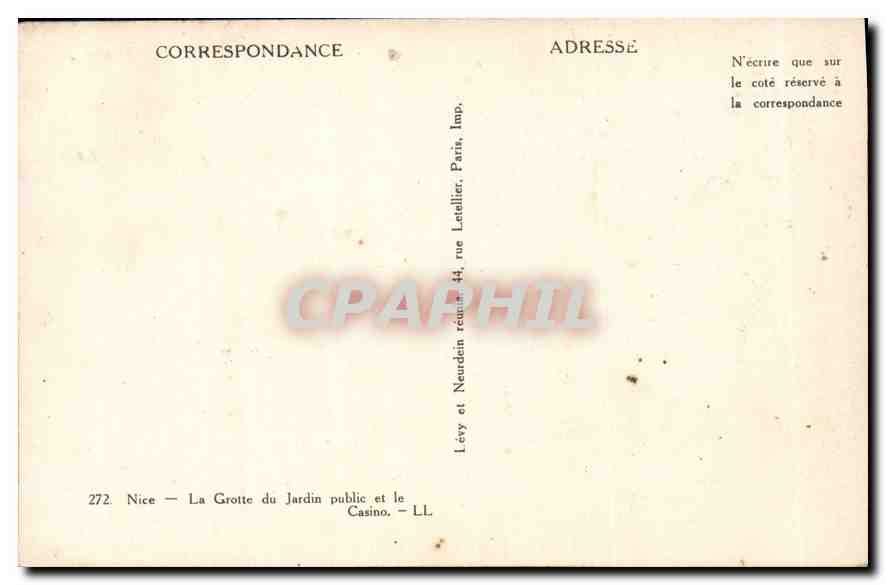 CPA Nice La Grotte du Jardin public et le Casino  — Rückseite