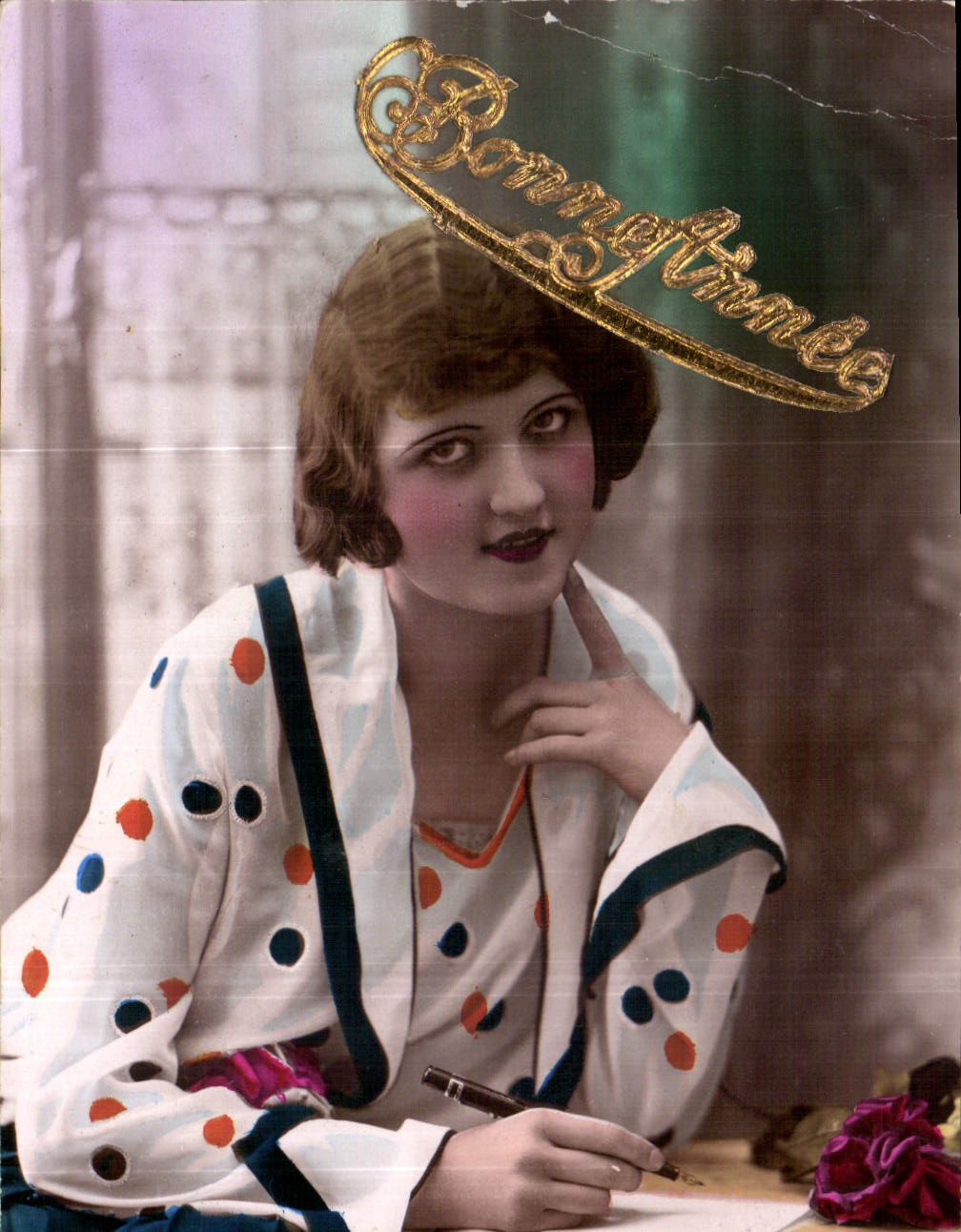 CPA Bonne annee Femme