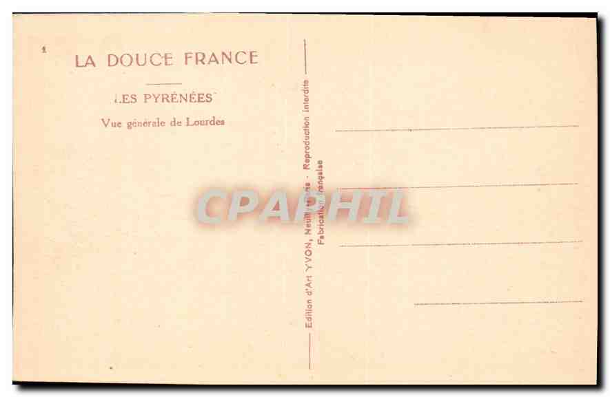 CPA La Douce France les Pyrenees vue generale de Lourdes  — Verso