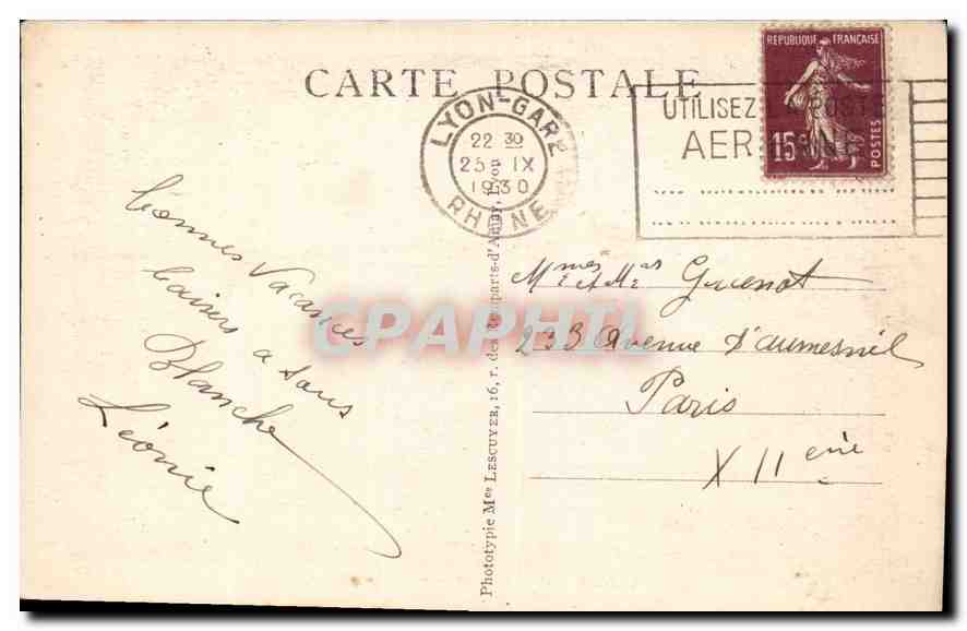 CPA Lyon artistique fontaine Bartholdi place des Terreaux  — Verso