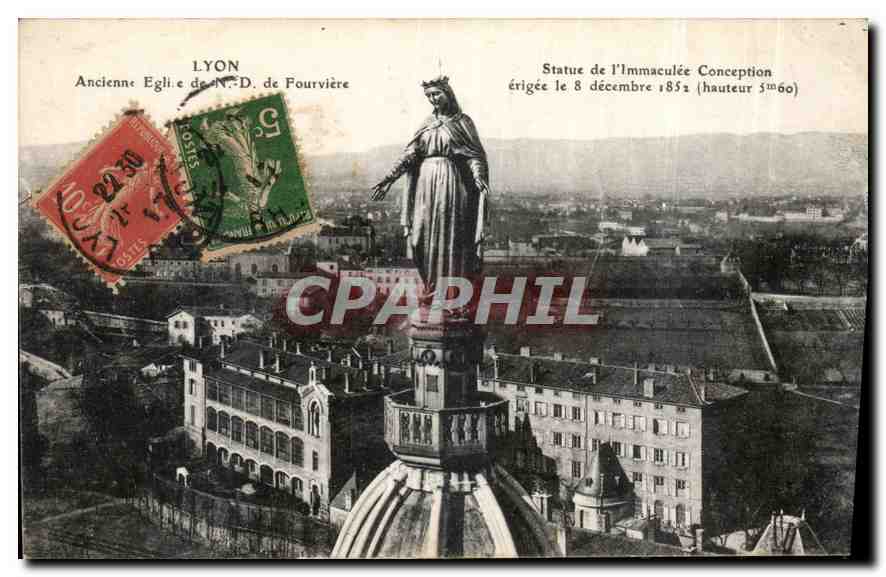 CPA Lyon ancienne eglise de N D de Fourviere statue de l'immaculee conception erigee le 8 decembre 1