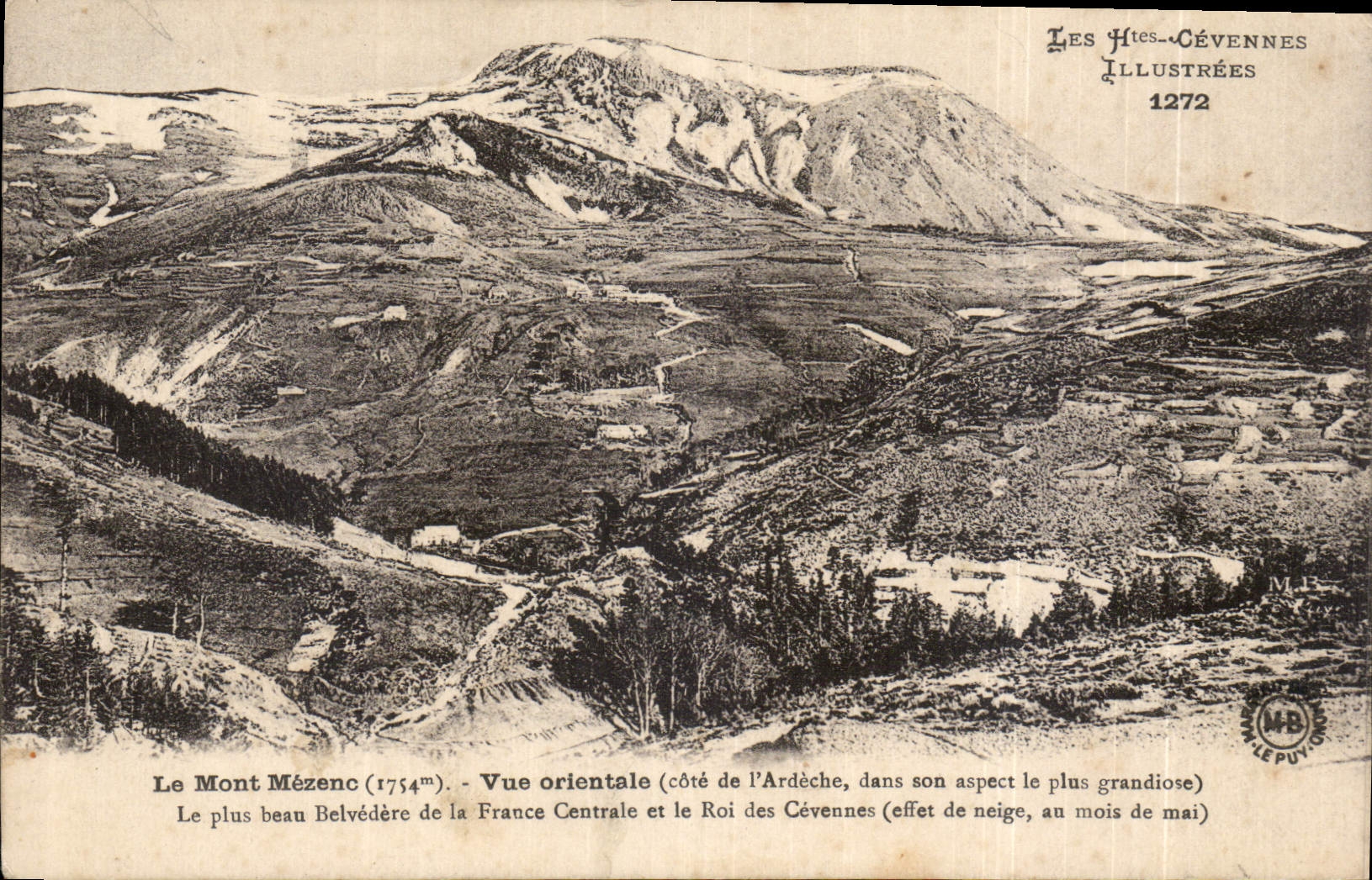 Le Mont Mézenc (1754m) — Vue orientale (côté de l'Ardèche, dans son aspect le plus grandiose) — Les Htés-Cévennes Illustrées n°1272
