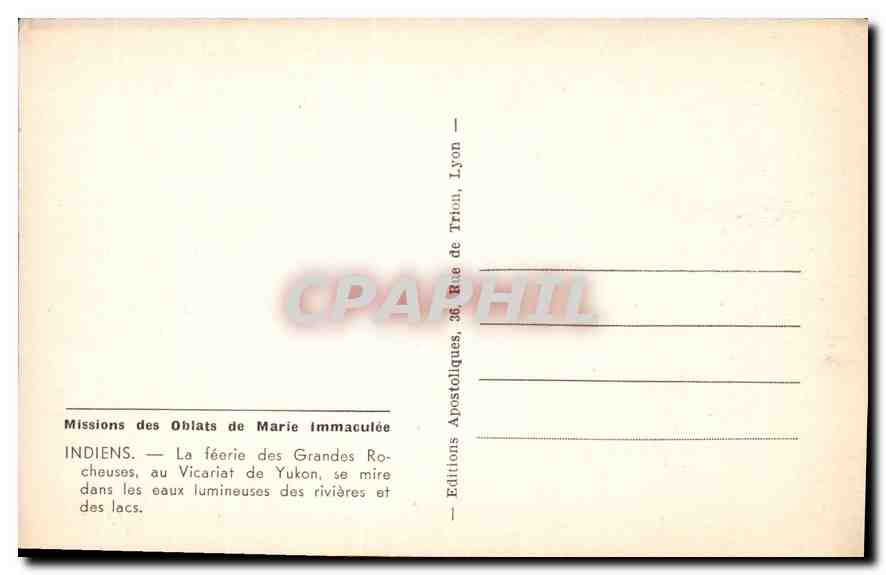 CPA Missions de Obiats de Marie Immaculee Indiens La feerie des Grandes Rocheuses au Vicariat de Yko — Back