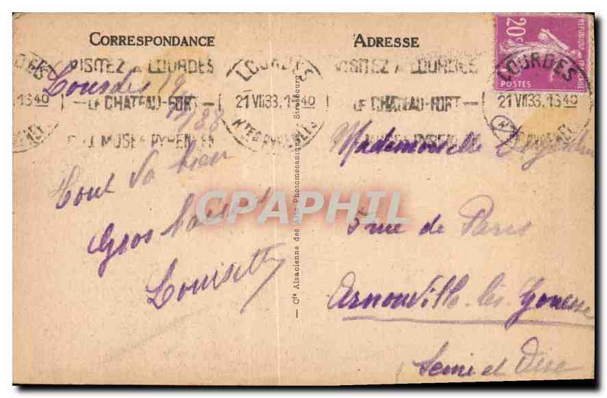 CPA Lourdes La Basilique et le Gave  — Verso