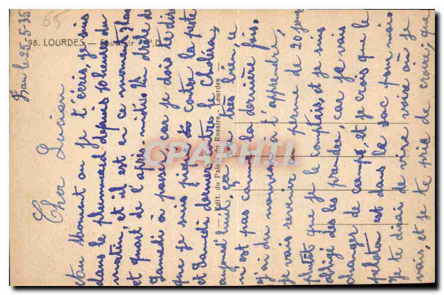CPA Lourdes Souvenir  — Verso