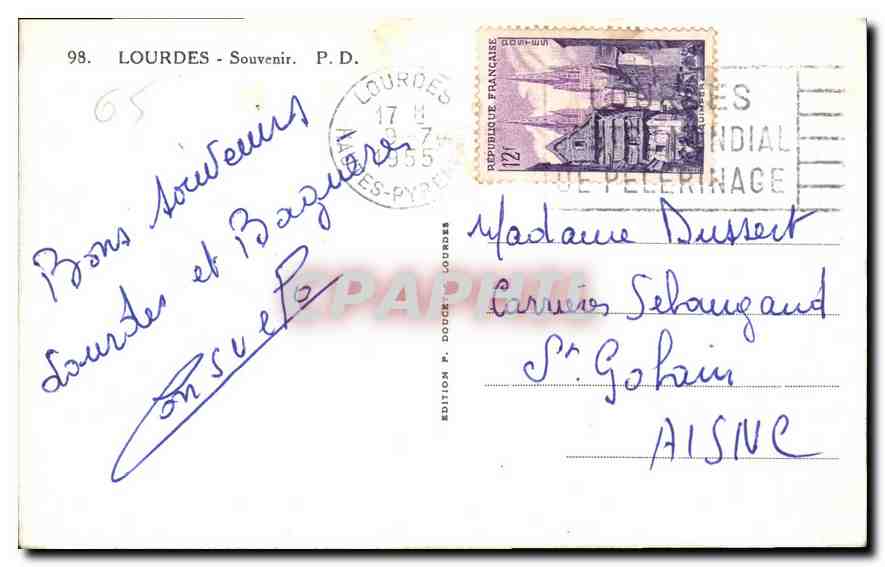 CPA Lourdes Souvenir  — Rückseite