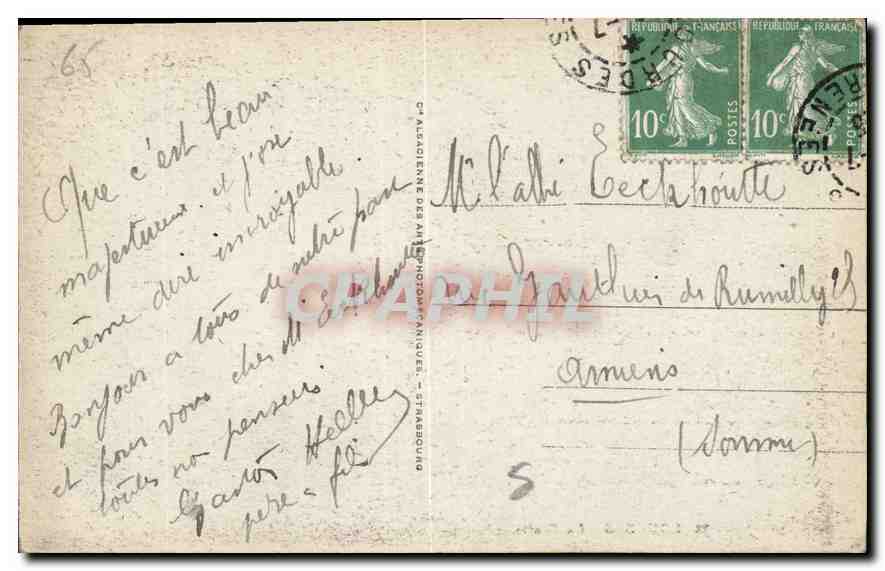 Lourdes - La Grotte — vue de la grotte de Massabielle avec la statue de Notre-Dame de Lourdes, éditeur 'Cabinet des Antiquités Postales' n°53 — Verso