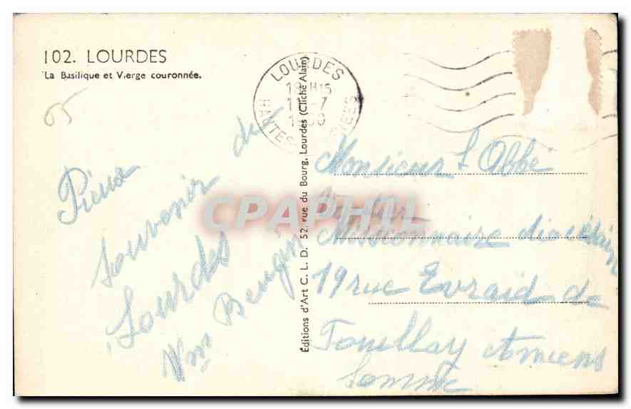CPA Lourdes La Basilique et Vierge couronnee  — Rückseite