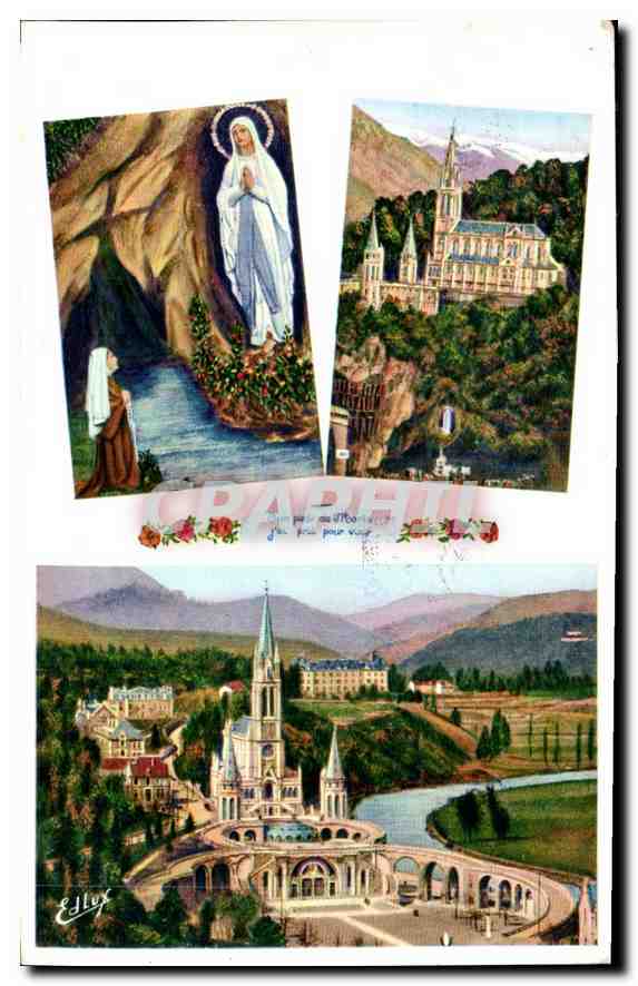 CPA Lourdes L'Apparation et la Basilique 