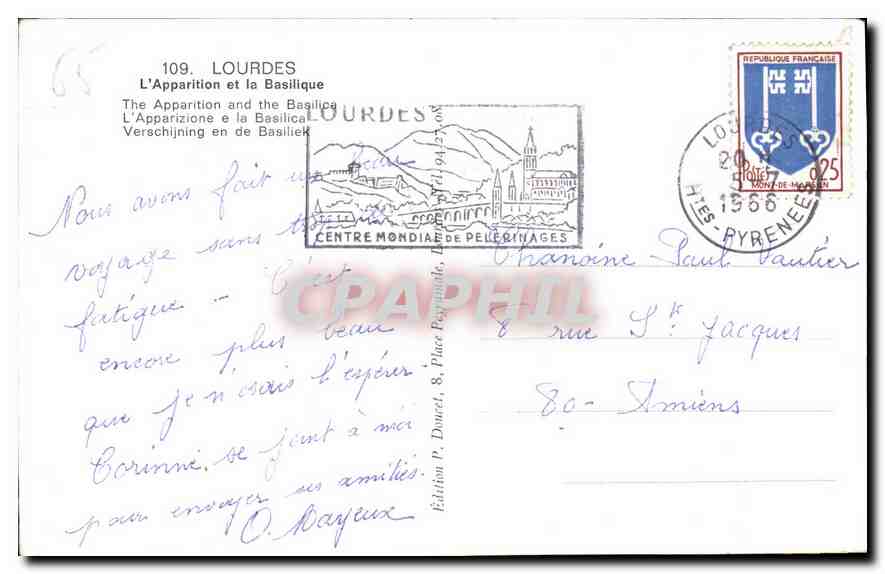 CPA Lourdes L'Apparation et la Basilique  — Verso