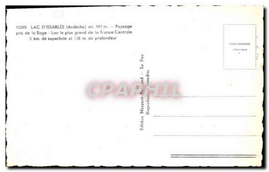 Lac d'Issarlès (Ardèche) — Paysage — Édition Marierit-Béron — n° 10595 — Reverso