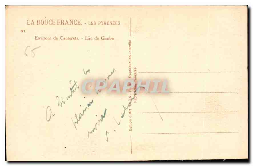 Lac de Gaube — Environs de Cauterets — Édition d'Art Française — Rückseite