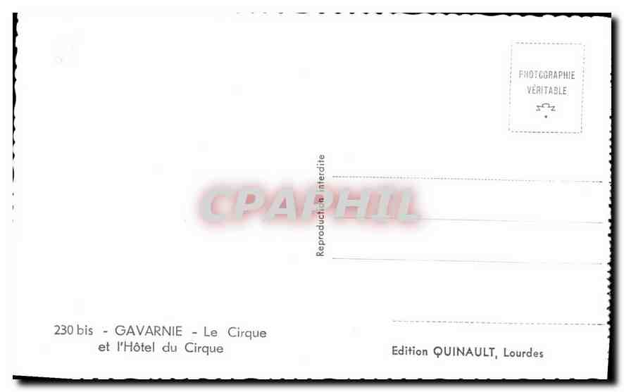 CPA Gavarnie Le Cirque et l'Hotel du Cirque  — Verso