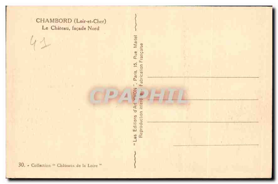 Chambord (Loir-et-Cher) — Le Château, façade Nord — Les Éditions d'Art YVON, Paris — Verso