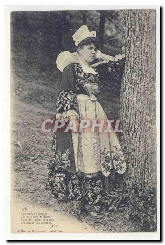 Folklore costume coiffe broderie Botrel TOP CPA