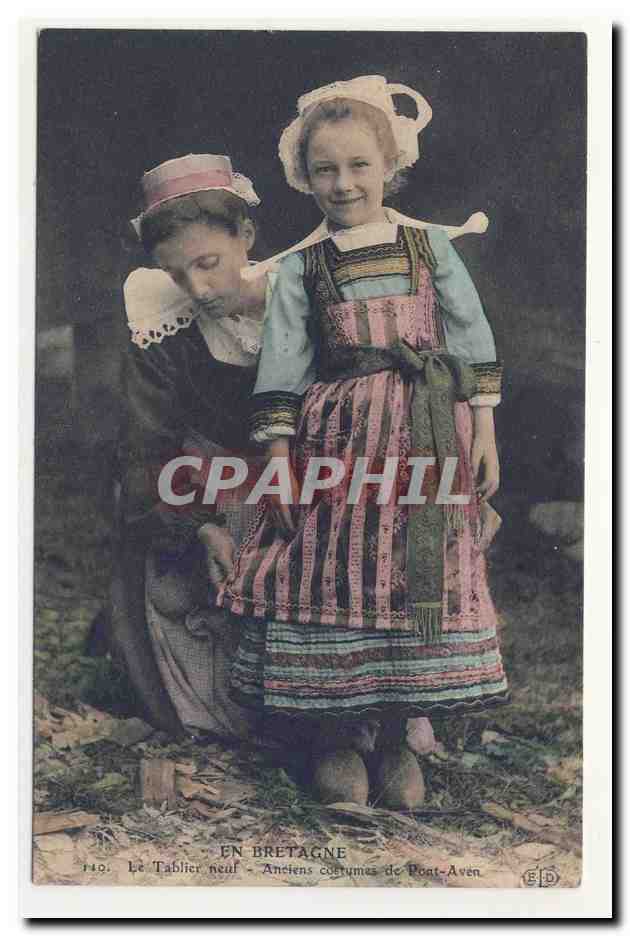 In der Bretagne — Das neue Schürzenkleid — Traditionelle Kleidung von Pont-Aven — Verlag E.D. n° 140