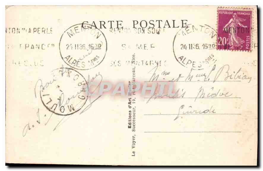 CPA La Cote d'Azur Menton Vallee du Borrigo les hotels  — Rückseite