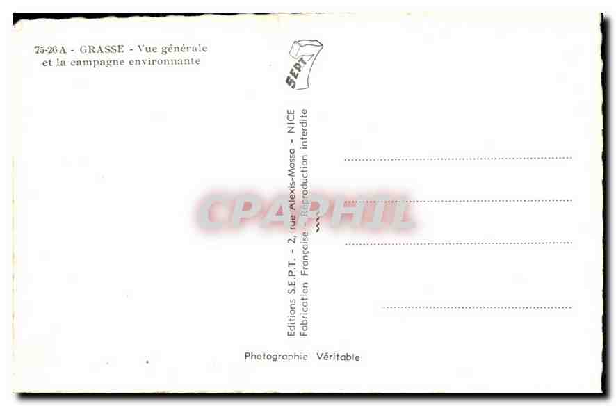 CPA Grasse vue generale et la Campagne environnante  — Rückseite