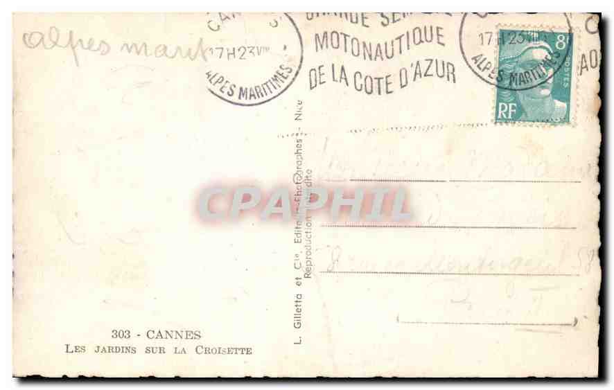CPA Cannes les Jardins sur la Croisette  — Back