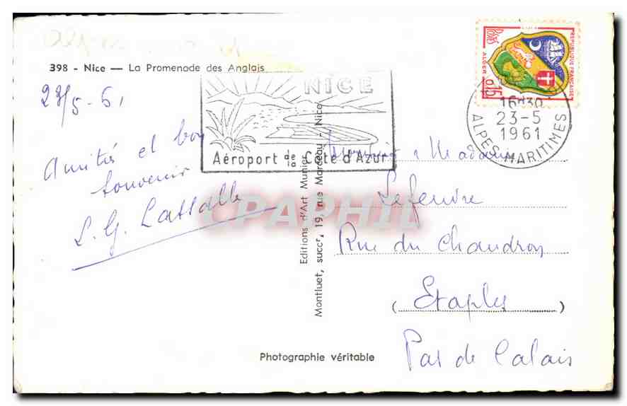 CPA Nice la Promenade des Anglais Wagons Lits Cook — Rückseite
