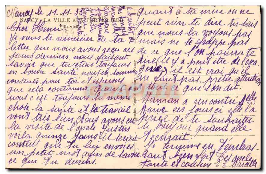 Nancy, die Stadt der goldenen Tore — Ansicht der rue de la République mit der Kathedrale — Verlag: C. R. G. (Nancy) Nr. 154 — Rückseite