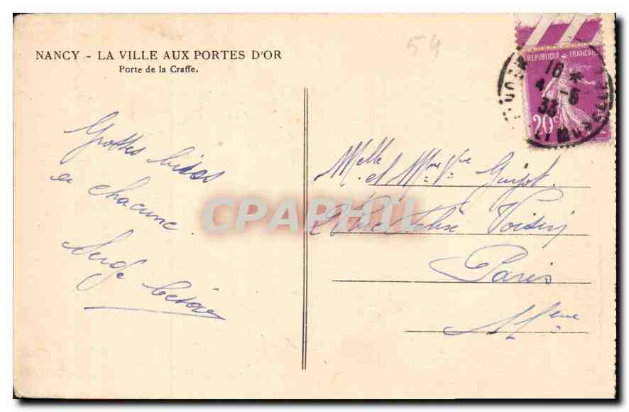 CPA Nancy la Ville aux Portes d'Or Porte de la Craffe  — Verso