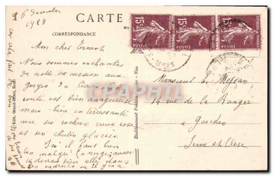 CPA Environs de Beuil Alpes Maritimes Route et Gorges du Cians  — Rückseite