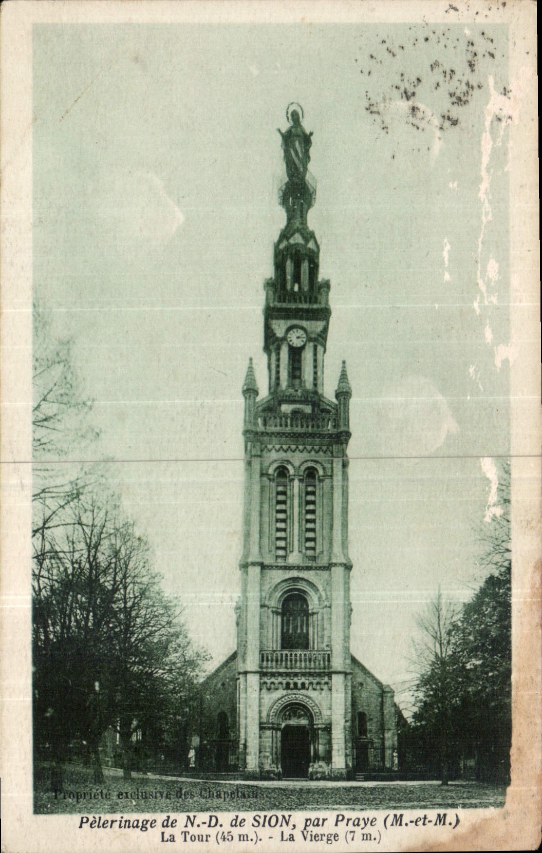 Pèlerinage de N.-D. de SION, par Praye (M.-et-M.) — La Tour (45 m.) — La Vierge (7 m.) — Propriété exclusive des Chapelais