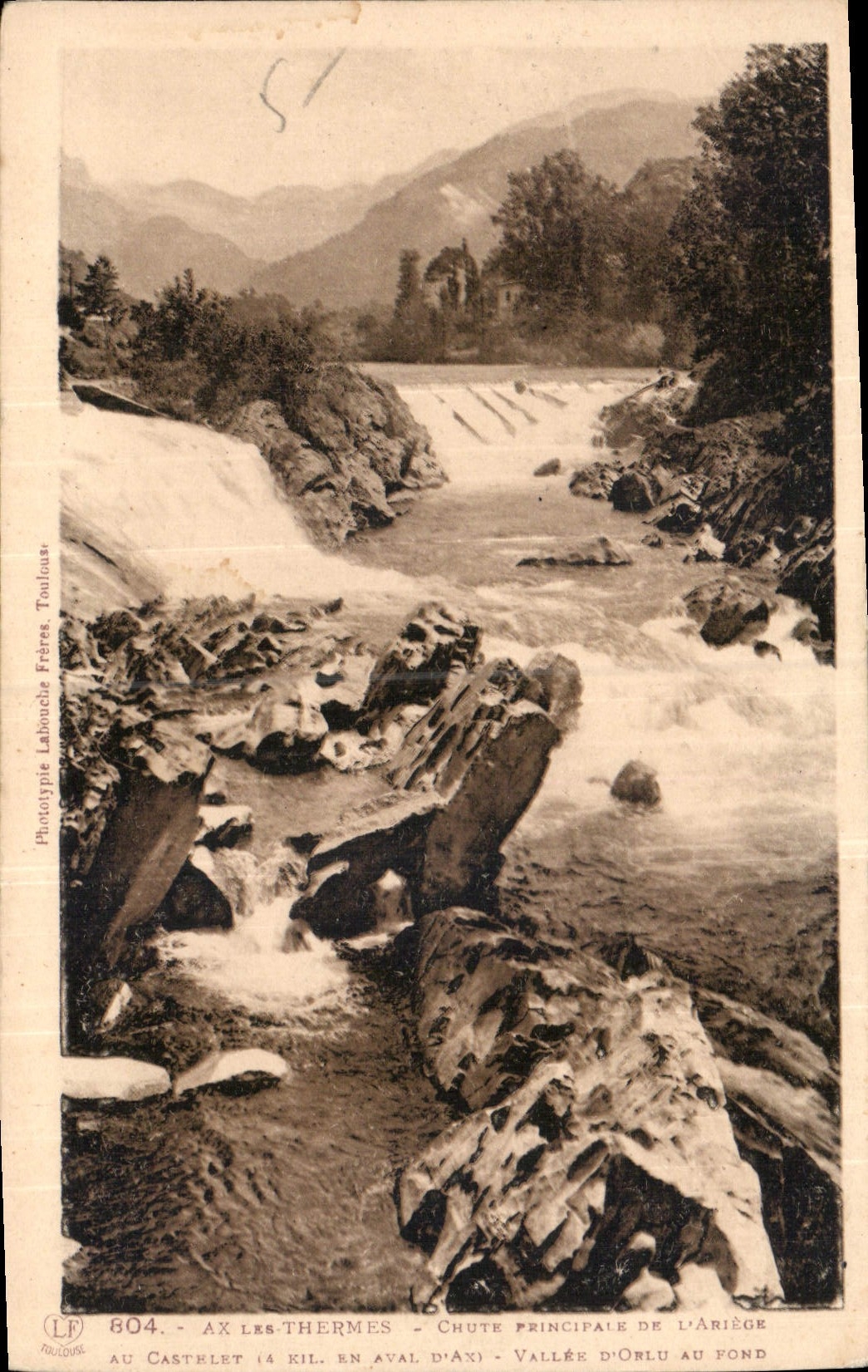 CPA Ax les Thermes Chute principale de l'Ariege au Castelet Vallee d'Orlu au fond 