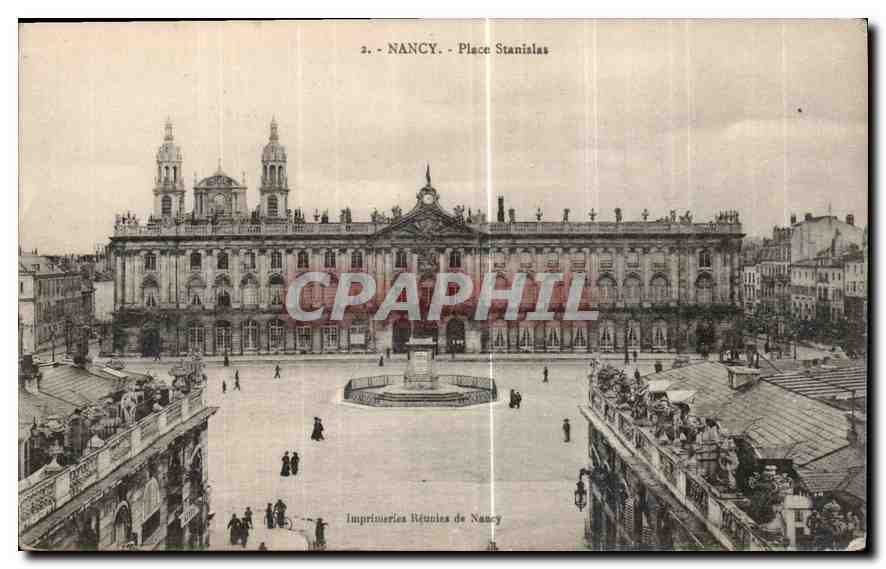 NANCY - Place Stanislas — vue panoramique du square avec la fontaine et le bâtiment principal — Imprimeries Réunies de Nancy, n°2