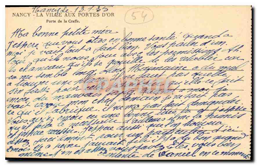 Nancy - La Ville aux Portes d'Or — Porte de la Craffe — éditeur CPAPHIL, n° de série 54 — Rückseite