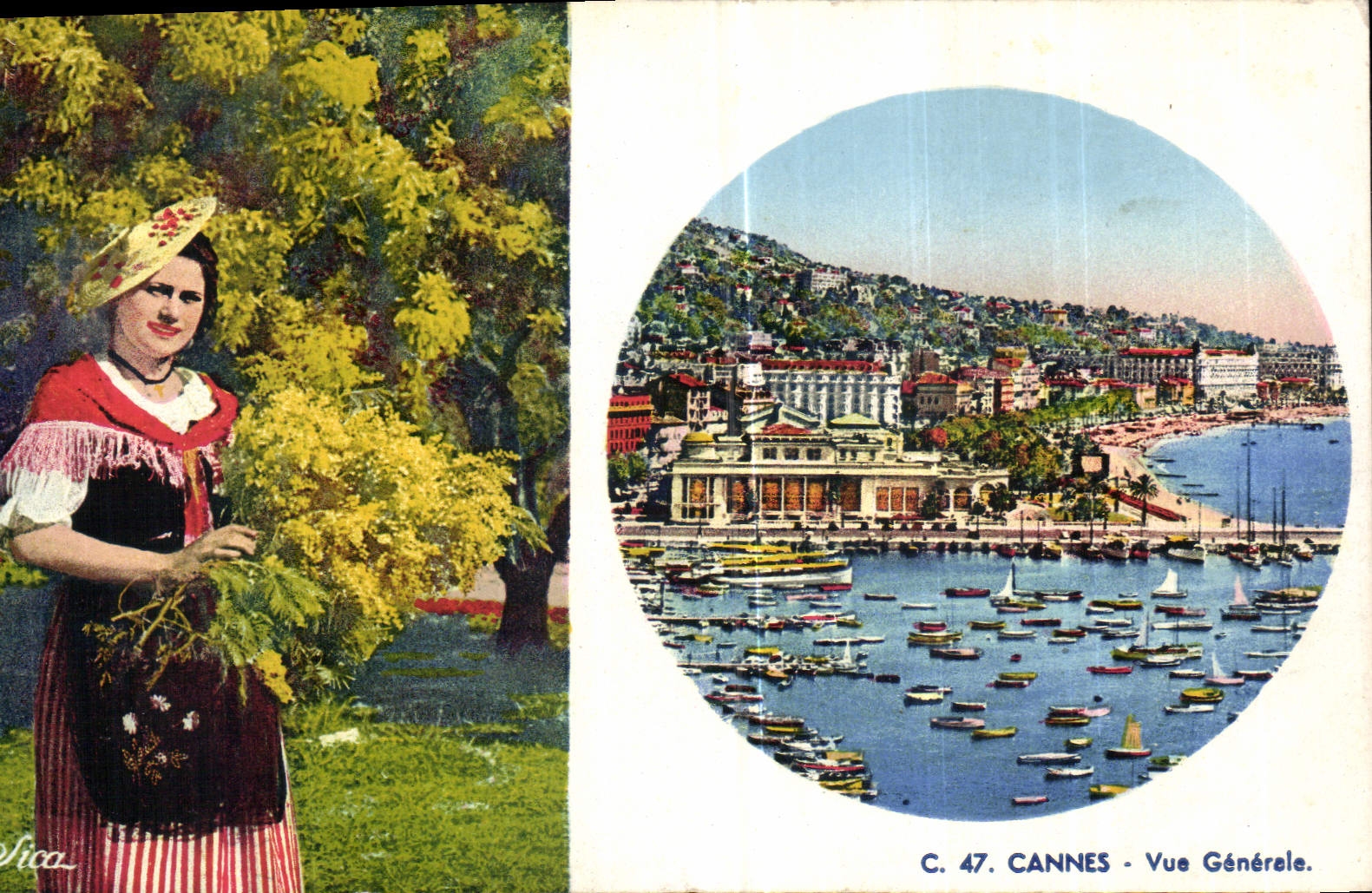 CPA Cannes vue generale Femme Folklore Bateaux