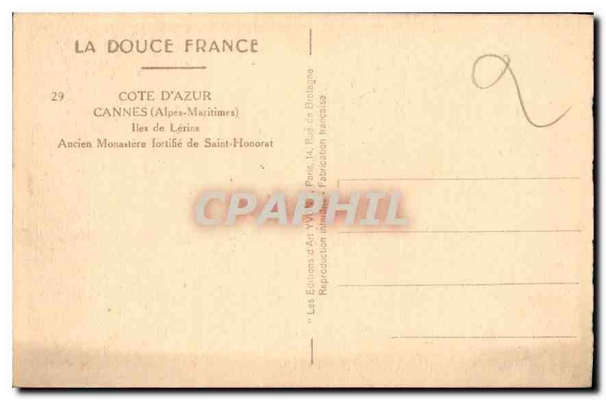 CPA Cote d'Azur Cannes Alpes Maritimes Iles de Lerins Anciene Monastere fortifie de Saint Honorat  — Rückseite