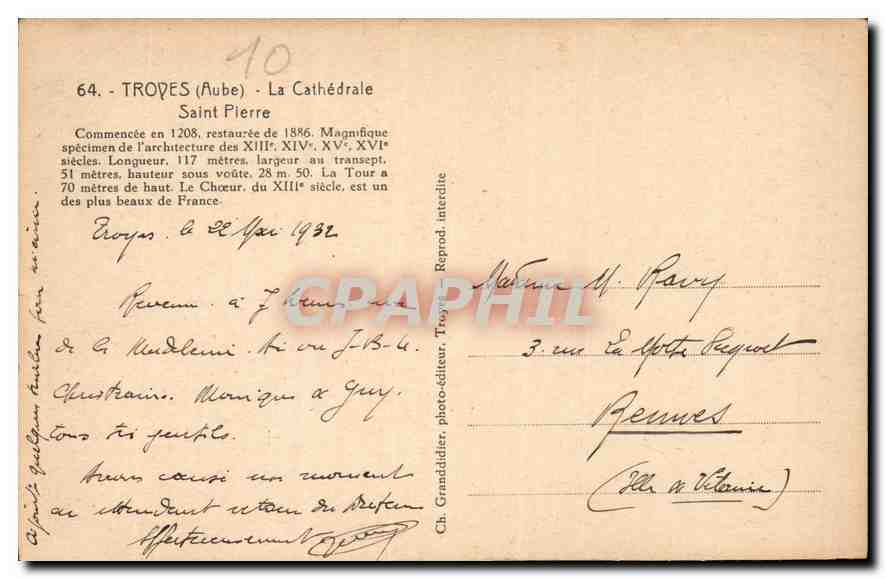 CPA Troyes Aube la Cathedrale Saint Pierre  — Rückseite