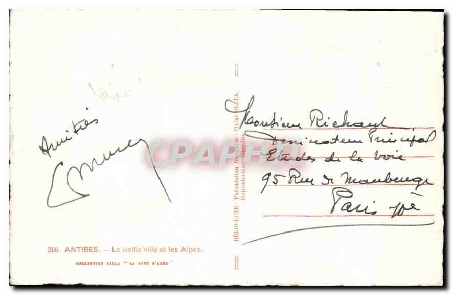 CPA Antibes la Vieille ville et les Alpes  — Rückseite