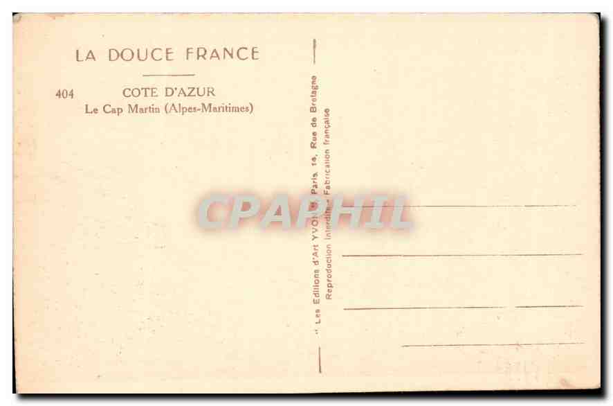 CPA La Douce France Cote d'Azur le Cap Martin Alpes Maritimes  — Rückseite