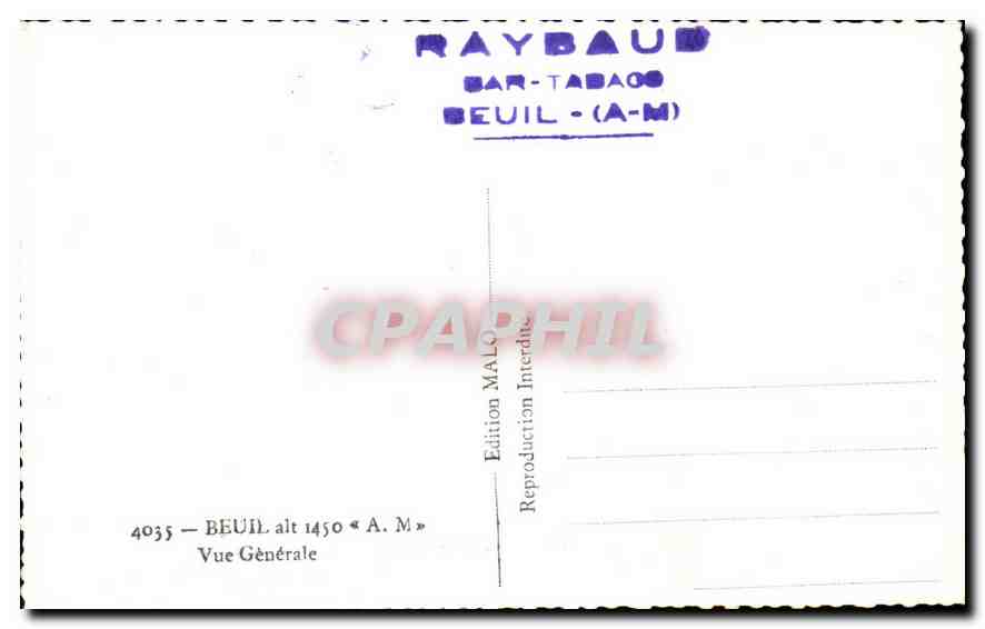 CPA Beuil A M vue generale  — Rückseite