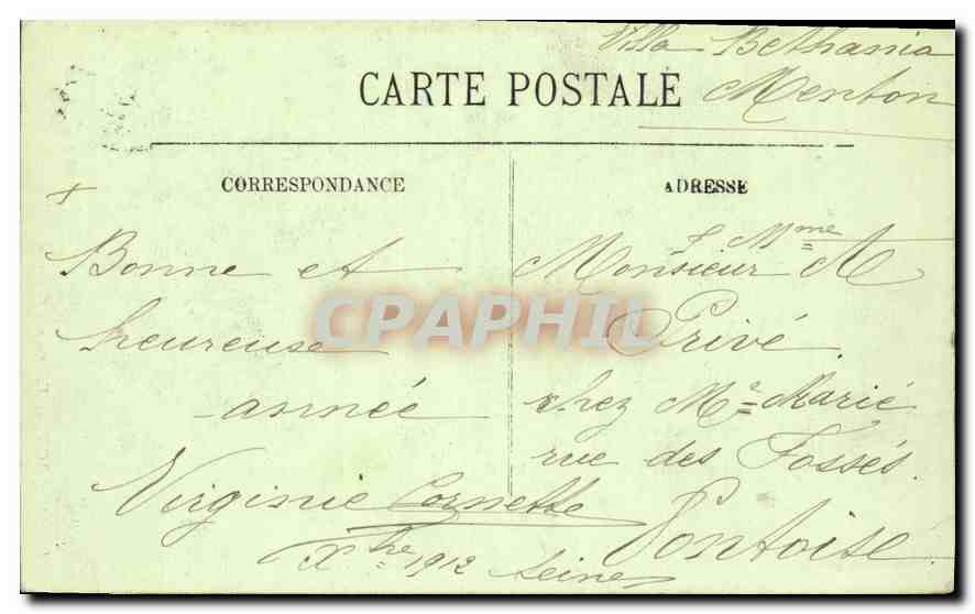 CPA Menton vue prise de Garavan  — Rückseite