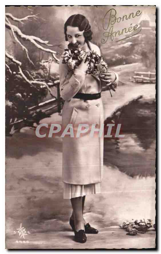 CPA Bonne annee Femme