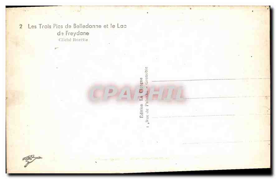 Les Trois Pics de Belledonne et le Lac de Freydane — Cliché Rozet — Édition La Croigne, Grenoble — Verso