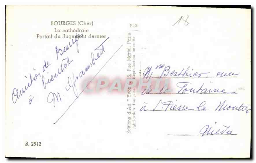 CPA Bourges Cher La cathedrale Portail du Jugement dernier  — Rückseite